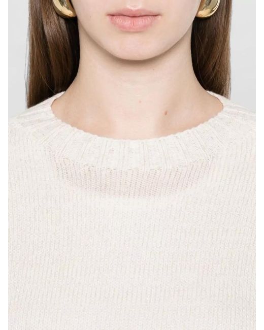 Fabiana Filippi Natural Wool Silk Cashmere Short-Sleeve Ribbed-Hem Sweater