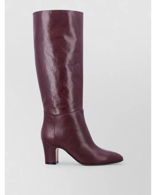 Alberta Ferretti Purple Leather Boots High Heel Round Toe