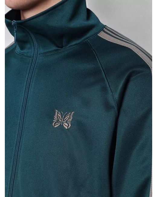 Needles Blue High Collar Jacket Side Stripes Ribbed Cuffs for men