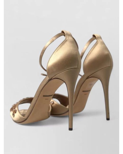 Dolce & Gabbana Natural Silk Crystal Embellished Ankle Strap Sandals