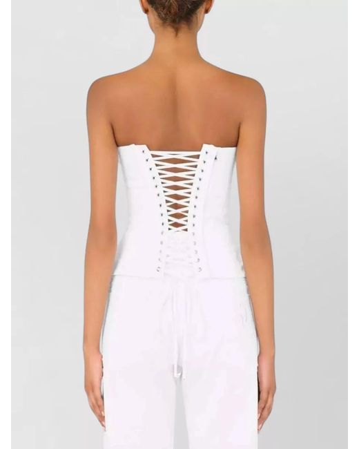 Dolce & Gabbana White Strapless Bustier Top Lace Up Neckline