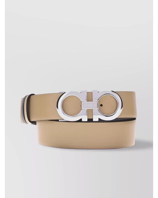 Ferragamo Natural Reversible Gancini Belt Palladium Finish