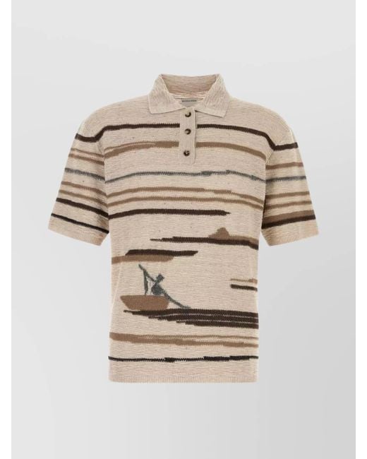 Bottega Veneta Natural Embroidered Silk Blend Polo Shirt for men