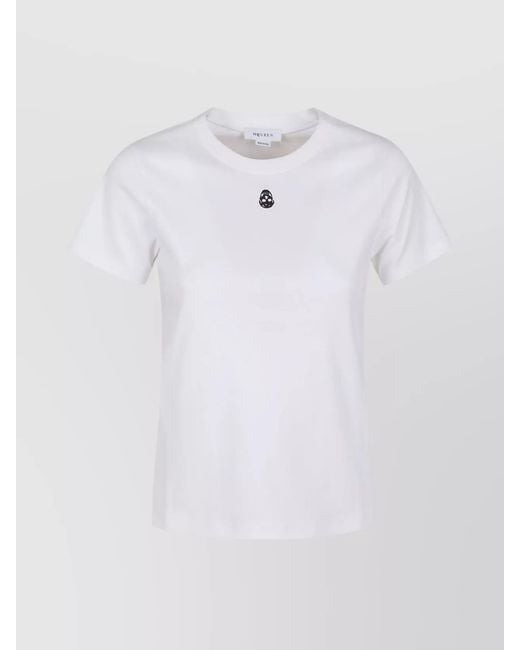 McQueen White Cotton Skull Embroidered T-Shirt