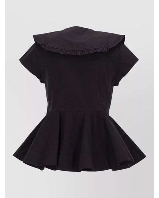 Ganni Black Organic Cotton Ruffled Shirt