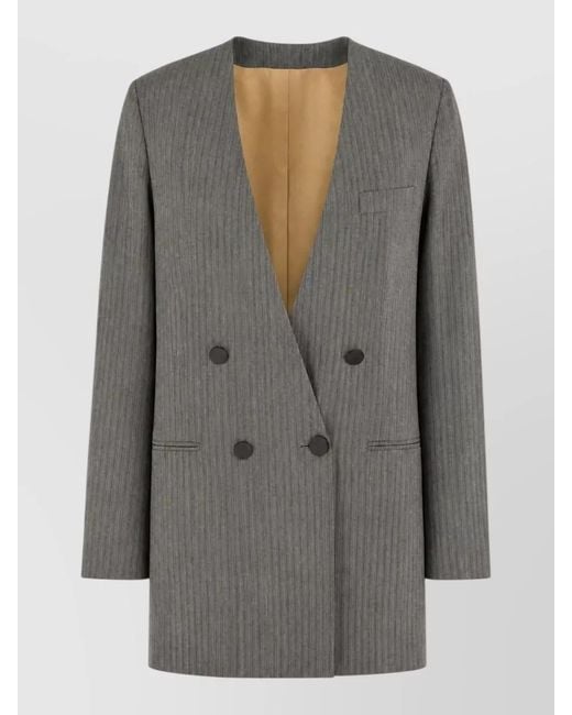 Alberta Ferretti Gray Tailored Pinstripe Double Breasted Jacket Vest