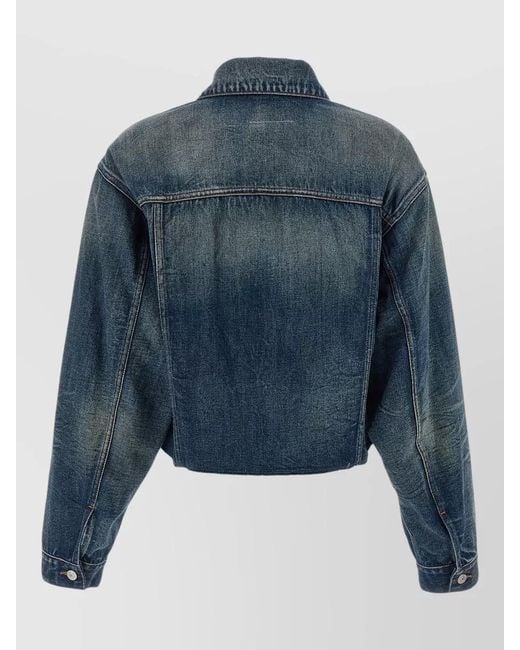 MM6 by Maison Margiela Blue Cropped Denim Jacket Tie Waist Detail