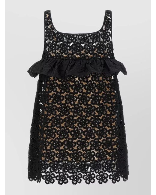 Miu Miu Black Macramé Floral Mini Dress