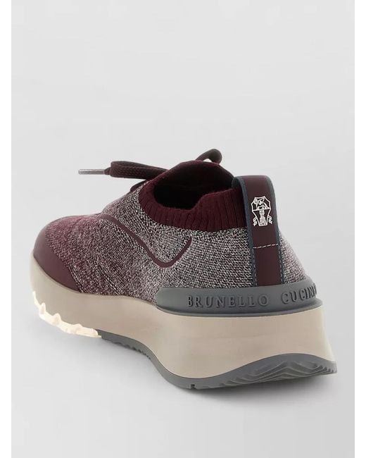 Brunello Cucinelli Brown Cotton Knit Slip-On Sneakers for men