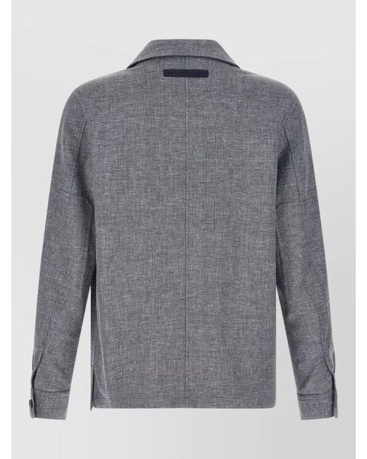 Zegna Gray Linen Blend Long-Sleeve Shirt Jacket for men