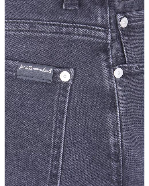7 For All Mankind Blue Denim Mid-Rise Cropped Straight-Leg Jeans