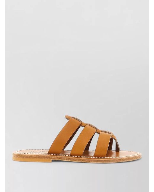 K. Jacques Brown Dolon Sandals Contrast Stitching Flat Sole