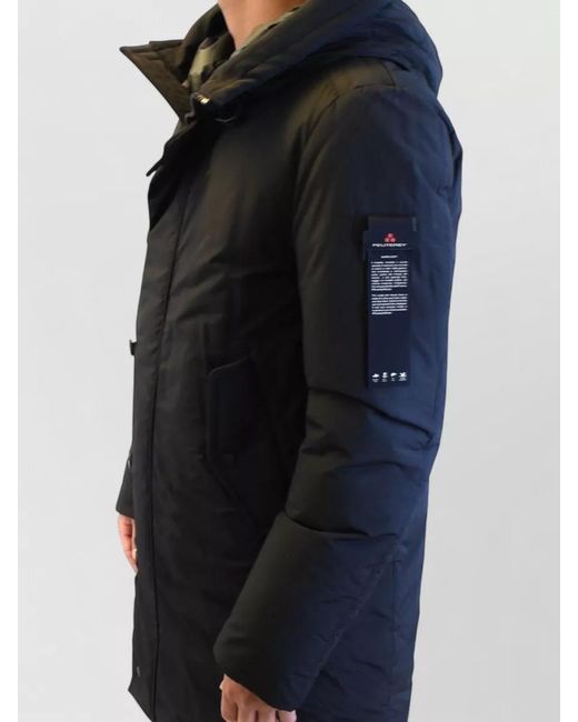 Peuterey Black Long Hooded Jacket Arm Patch Side Pockets for men