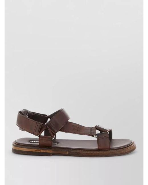 Miu Miu Brown Leather Sandals Multi Strap Design Ring Detail