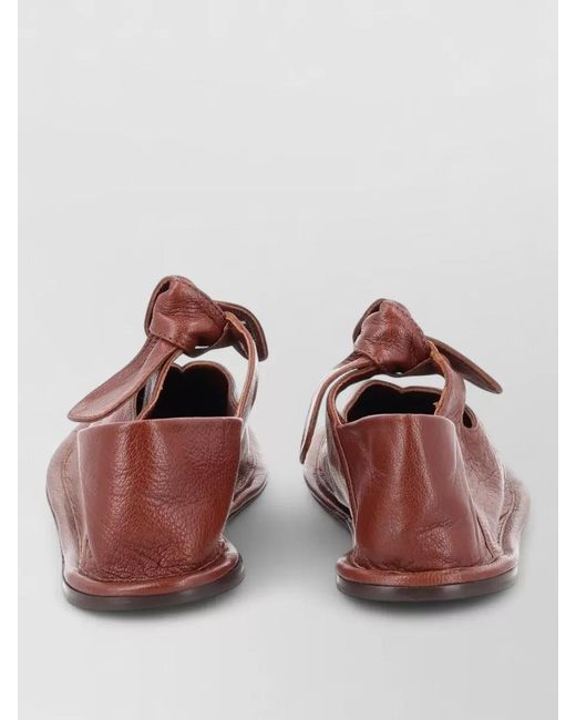 Hereu Brown Leather Bow Loafers Flat Sole Round Toe