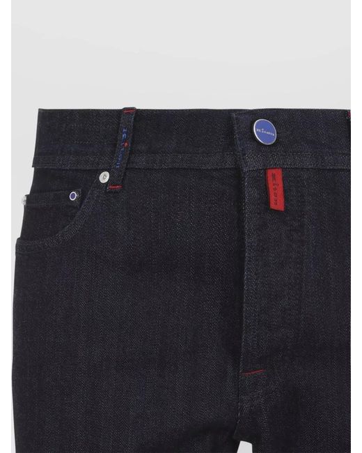 Kiton Blue Denim Pants Straight Leg Five Pocket Design for men