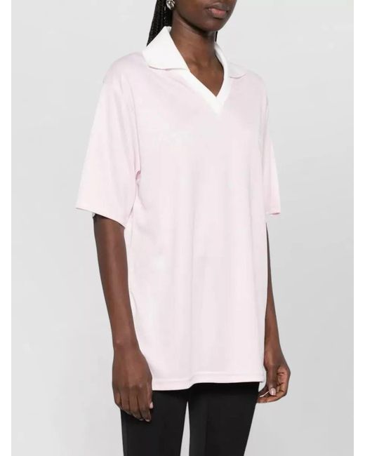 Courreges Pink Oversized V-Neck Short-Sleeve Polo Top