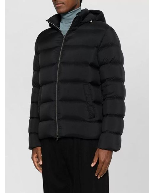 Herno Black Hooded Nylon Down Jacket Long Sleeves for men