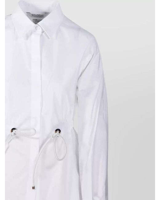 Max Mara White Cotton Poplin Drawstring Waist Long-Sleeve Shirt