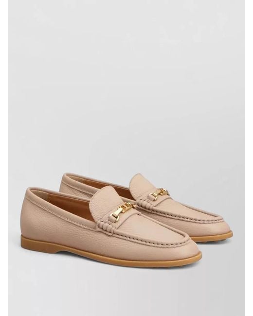 Tod's Natural Buckle Detail Grained Leather Loafers