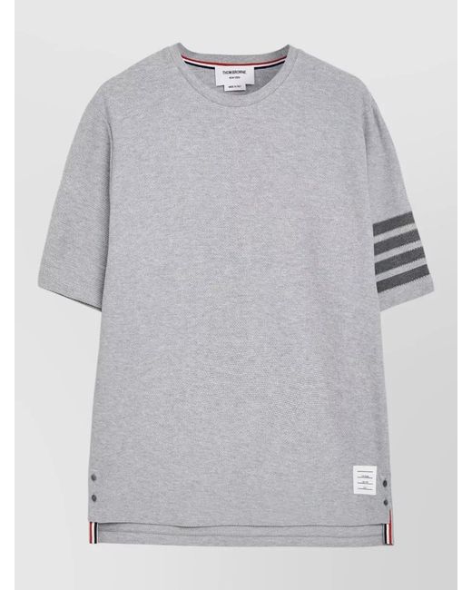 Thom Browne Gray Short Sleeve Pique Knit T-Shirt Stripe Detail for men