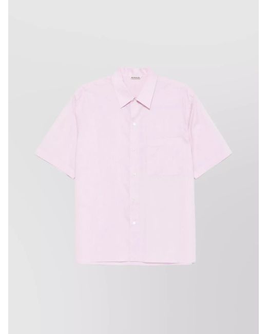 Auralee Pink Cotton Shirt With Chest Patch Pocket for men