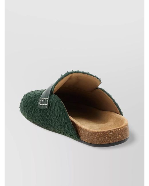 J.W. Anderson Green Slip-On Mules With Fuzzy Texture And Buckle Detail