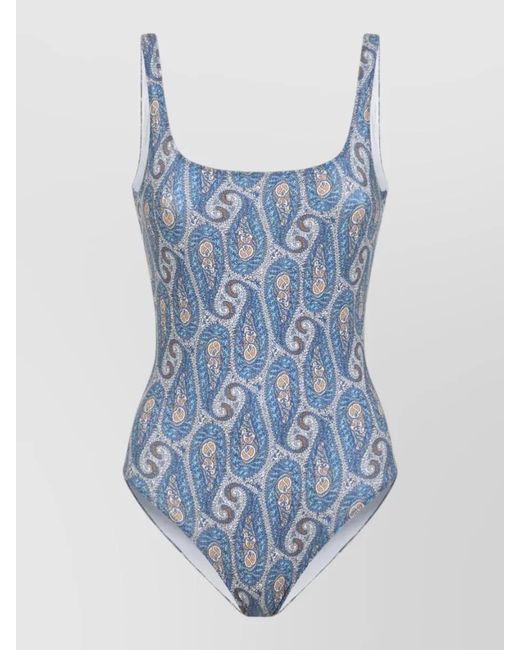 Etro Blue Paisley Scoop Neck Sleeveless One Piece