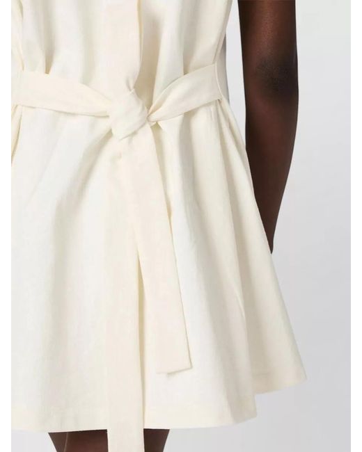 Miu Miu White Jersey Mini Dress Belted Waist Bow Back