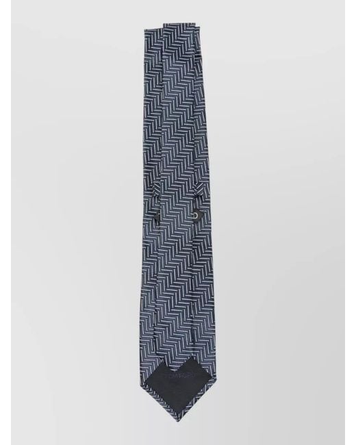 Tom Ford Blue Silk Tie Chevron Pattern Pointed Tip for men
