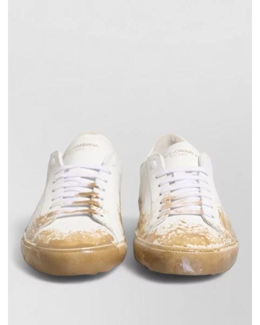 Dolce & Gabbana Natural Leather Paint Effect Low Top Sneakers for men