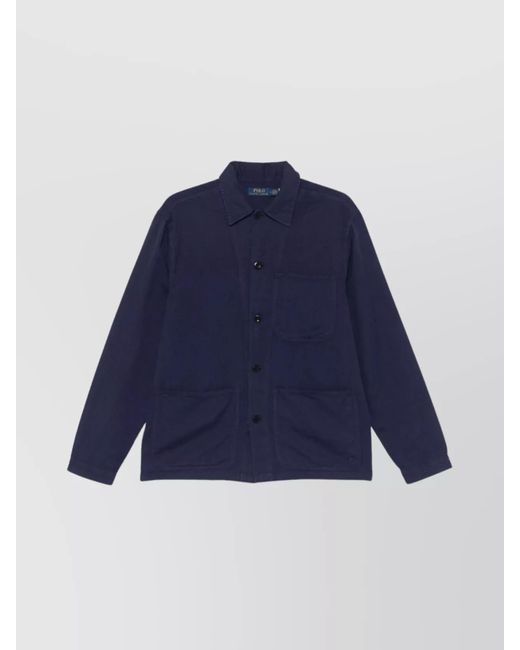 Ralph Lauren Blue Logo Shirt With Pockets And Collar for men