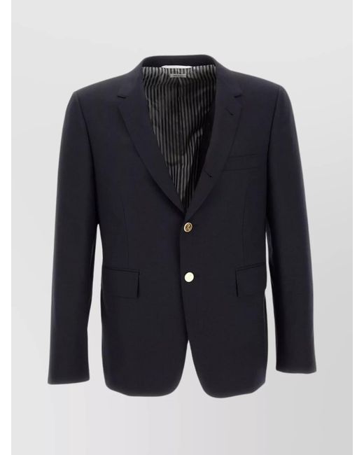 Thom Browne Blue Wool Blazer With Notch Lapels And Back Vents for men