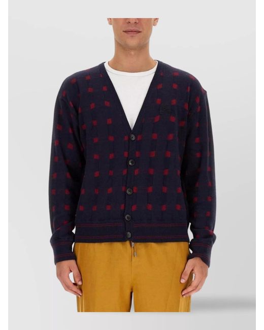 Etro Blue Cashmere Wool V-Neck Regular-Fit Cardigan for men