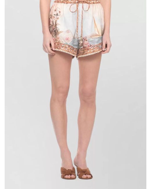 Zimmermann Natural High Waist Shorts Lace Trim Linen