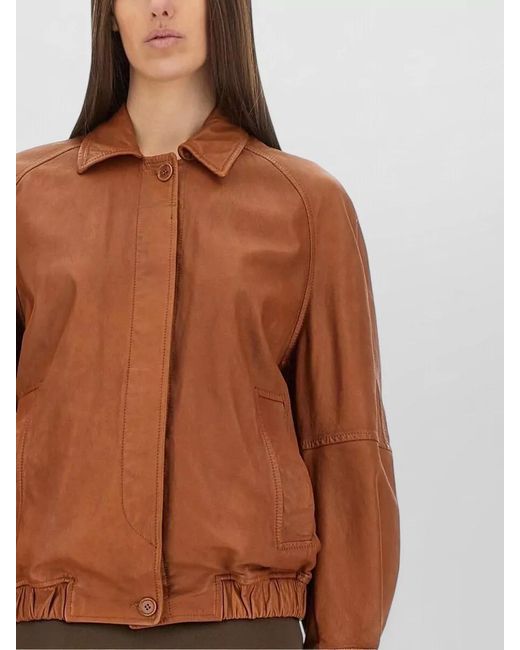 Salvatore Santoro Brown Leather Jacket Long Sleeves Elasticated Hem