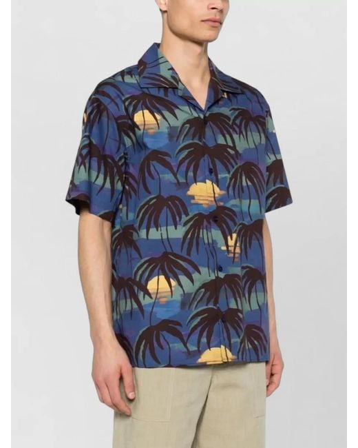 Drole de Monsieur Blue Tropical Camp Collar Shirt for men