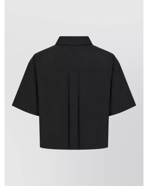 LA ROSE Black Cotton Poplin Shirt Cropped Boxy Short Sleeves