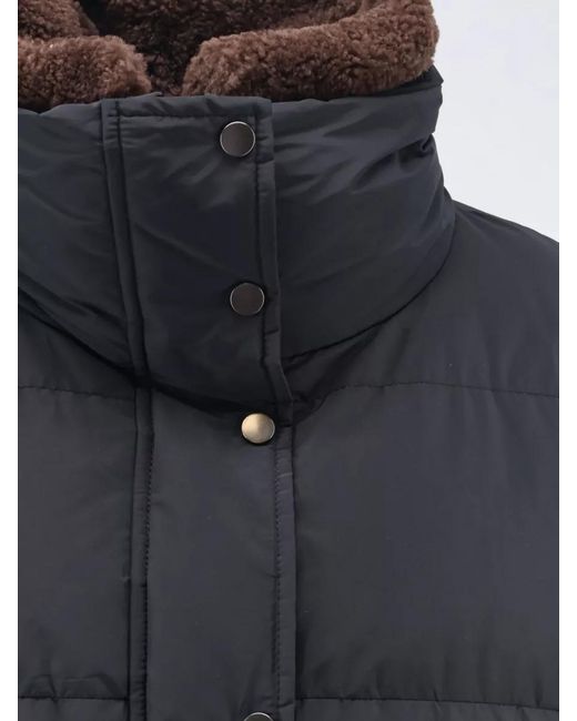 Brunello Cucinelli Black Down Jacket Shearling Collar Detachable Design