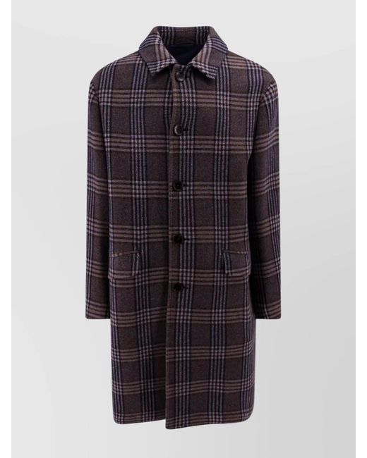 Etro Blue Plaid Cashmere Single-Breasted Coat for men