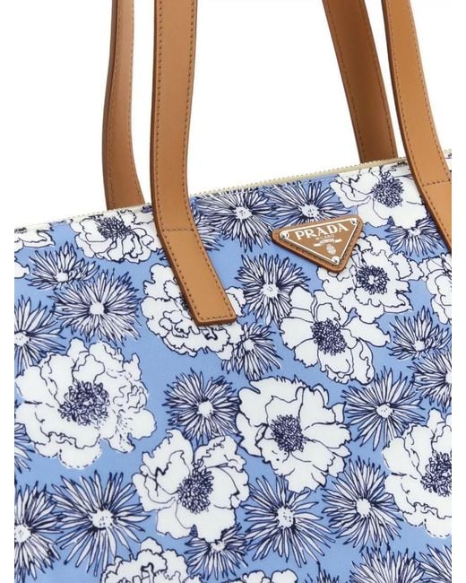 Prada Blue Flower Pattern Nylon Tote Bag for men