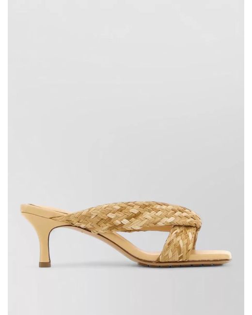 Bottega Veneta Natural Riva Raffia Mules Open Toe Kitten Heel