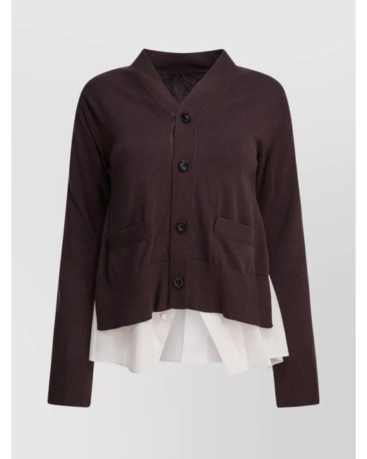 Sacai Multicolor Knit Cardigan With Ribbed Cuffs And Front Pockets
