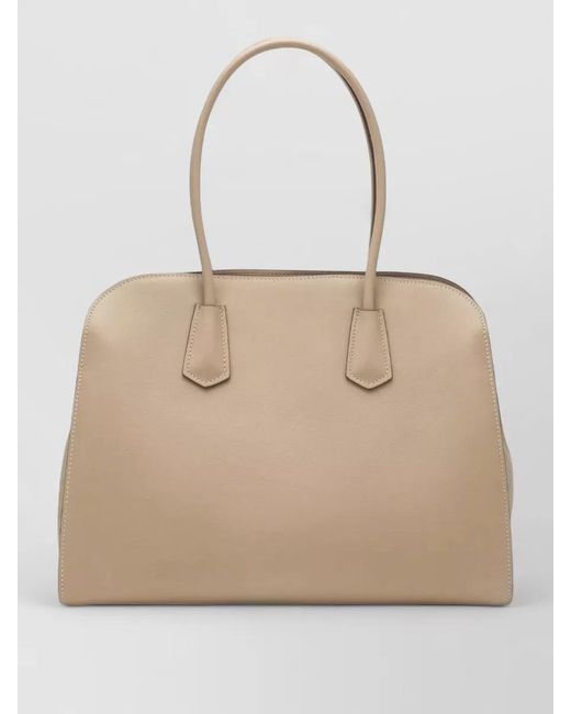Prada Natural Tote Bag Structured Shape Top Handles Keychain