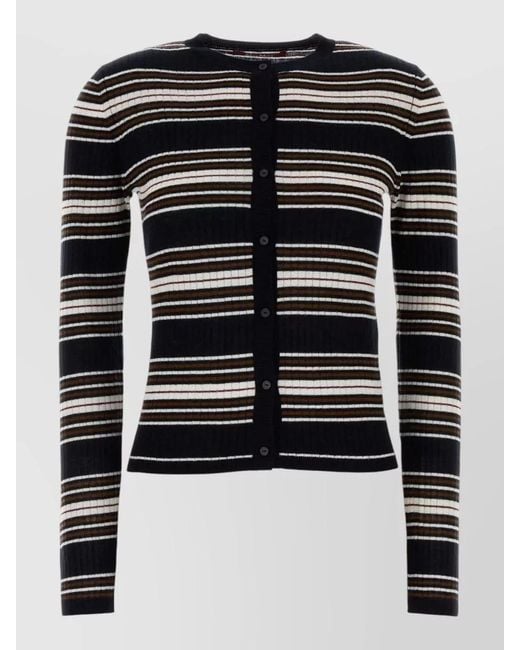 MM STUDIO Black Piombo Cardigan Silk Blend Striped Knit
