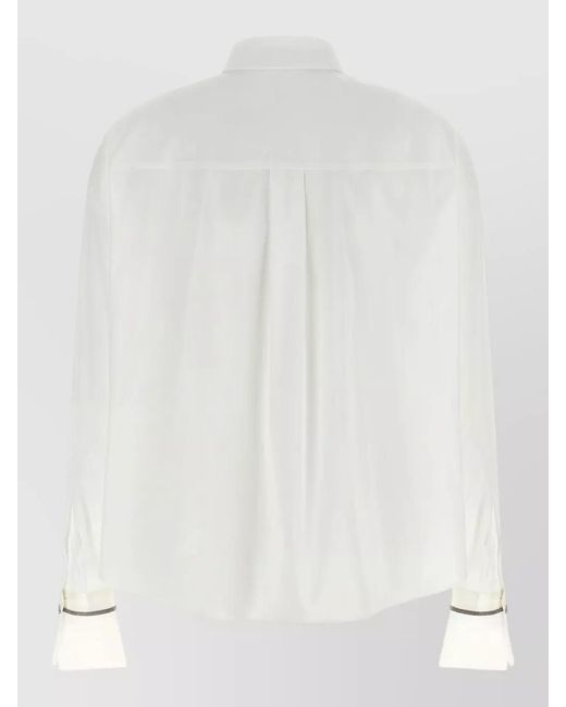 Brunello Cucinelli White Shirt Shiny Cuffs Contrasting Sheer Detail