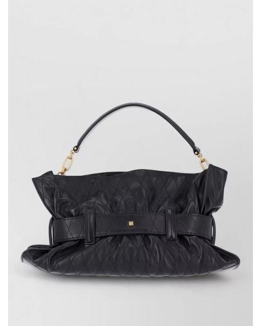 Balmain Blue Quilted Flap Clutch Bag Hardware Handle