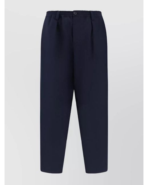 Marni Blue Virgin Wool Pleated Cropped Tapered Trousers for men