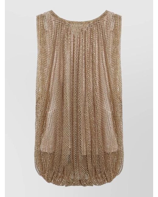 Sportmax Women's Natural Mesh Top Crystals Draped Metallic Knit