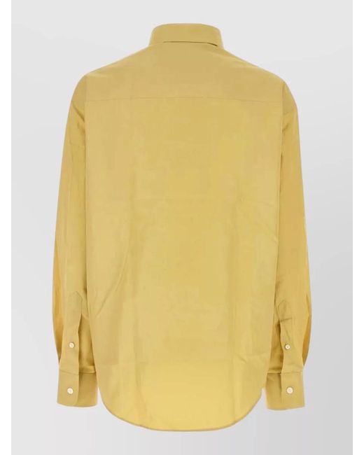 AMI Yellow Poplin Shirt Chest Pocket Curved Hem for men